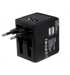 Dual USB Universal World Travel Power Adapter with AU/US/EU/UK Plugs & LED Indicator Light (Black)