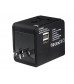 Dual USB Universal World Travel Power Adapter with AU/US/EU/UK Plugs & LED Indicator Light (Black)