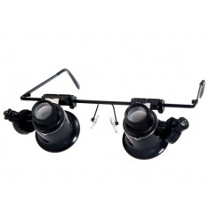 9892A-2 Dual Head 20x Magnification Glasses with LED Light for Watch Repair (Black)