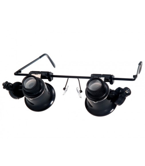 9892A-2 Dual Head 20x Magnification Glasses with LED Light for Watch Repair (Black)