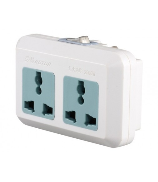 RT-Z166 Multifunctional 2-outlet 3-flat-pin Plug Power Socket with Switch (White)