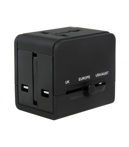 Dual USB Universal World Travel Power Adapter (Black)