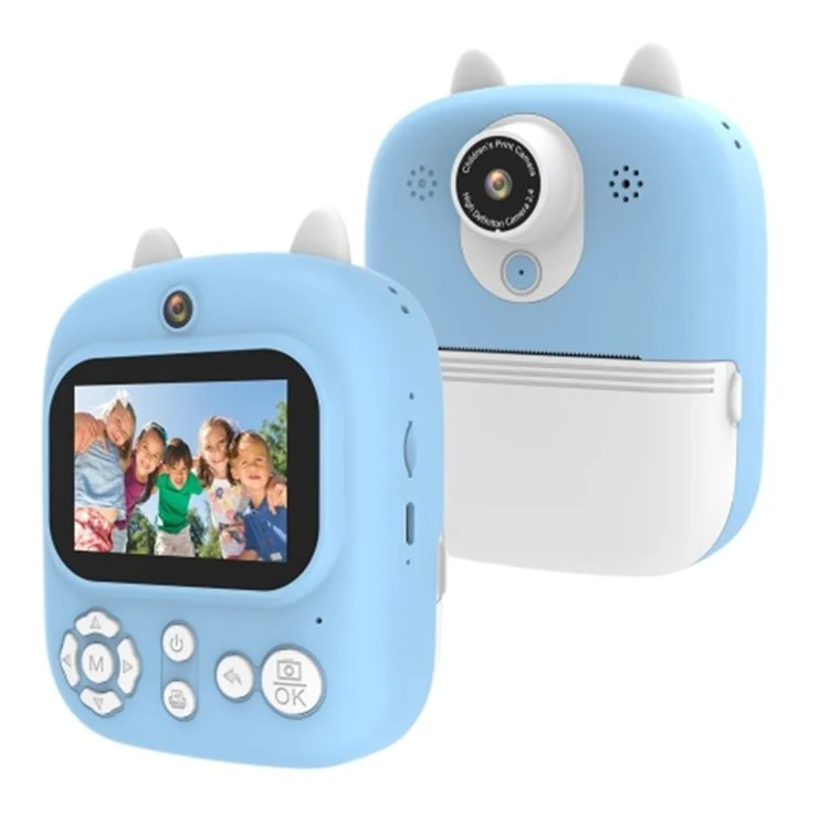 1200W Pixel 2.4-inch IPS Screen Kids Camera Inkless Print Instant Camera with 32G Memory Card, Card Reader - Blue