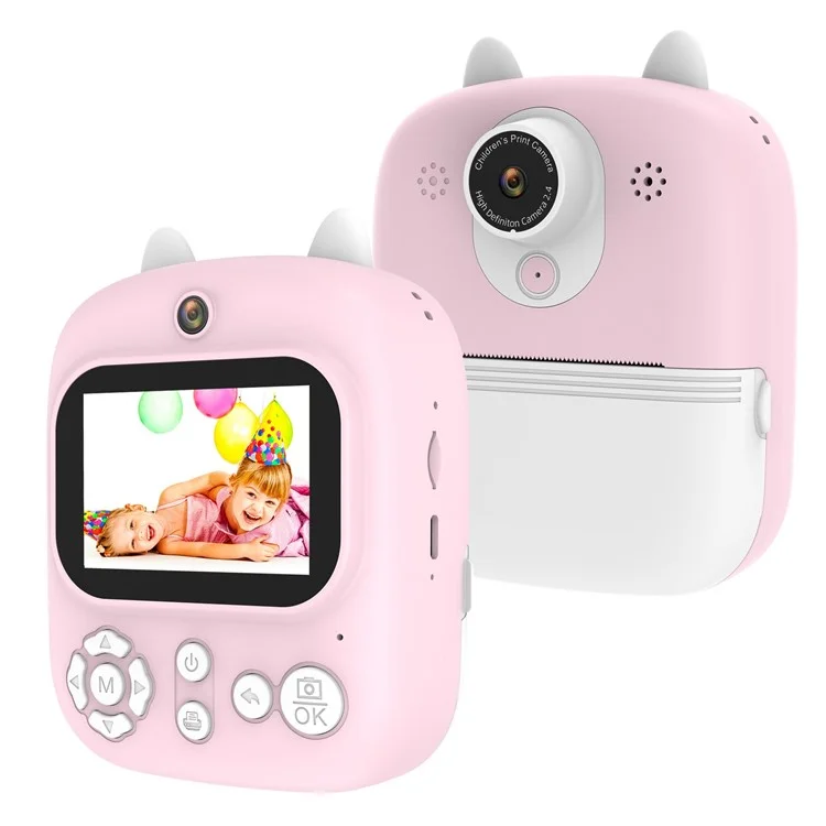 1200W Pixel 2.4-inch IPS Screen Kids Instant Camera Portable Cute Inkless Print Camera, Standard Version - Pink