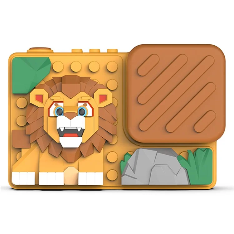 H7 Lion Design 2.4-inch IPS Screen Dual Lens Camera Kids Digital Camera Building Block Toy with 32G TF Card + Card Reader