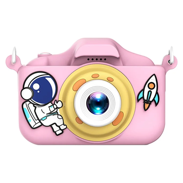 X200 Spaceman Decor Dual-Lens Kid's Educational Camera Mini Size High Definition Children Video Camera Toy for Boys Girls - Pink