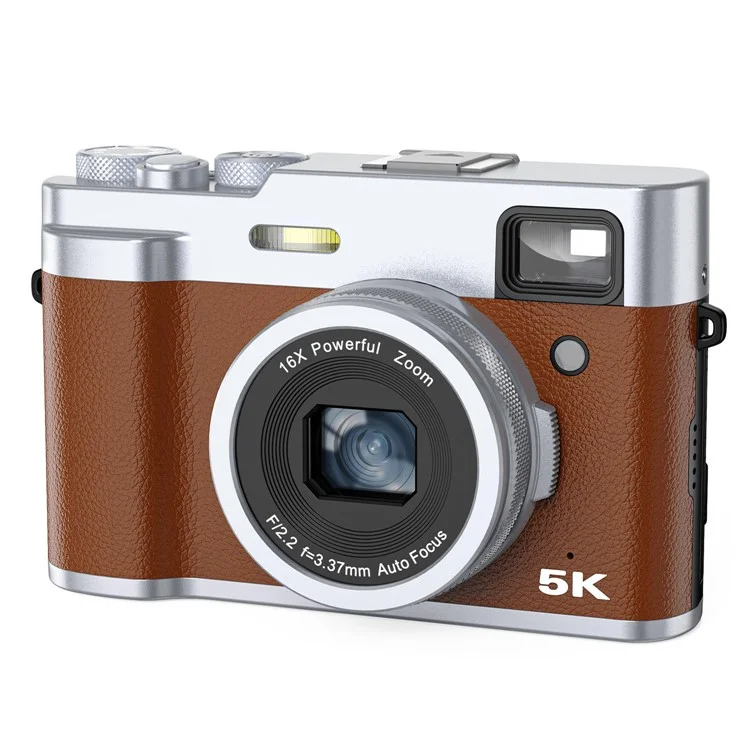 DC203 Kids 5K Camera 48MP Digital Camera 16X Digital Zoom Dual Camera for Teens - Brown / EU Plug